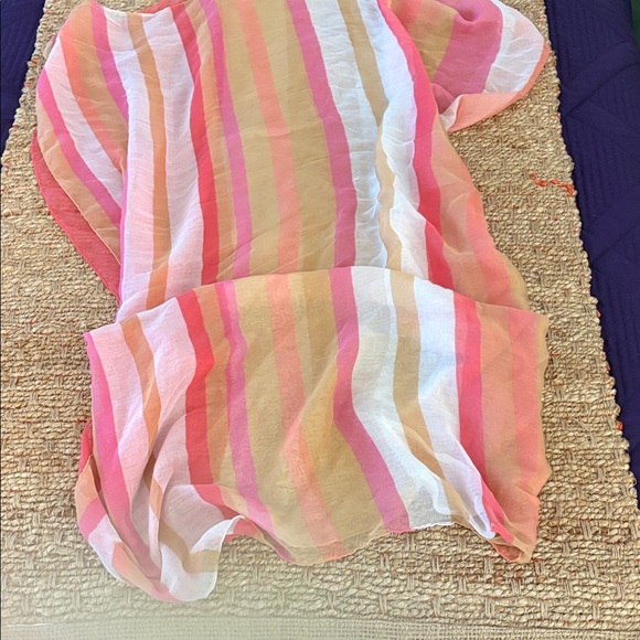 Gauzy Pink and Tan Striped Women's Scarf - Picture 4 of 5